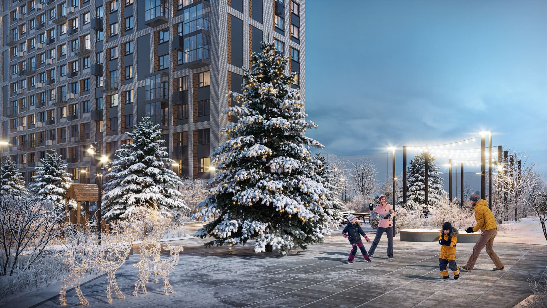 Площадка для отдыха с праздничной елью