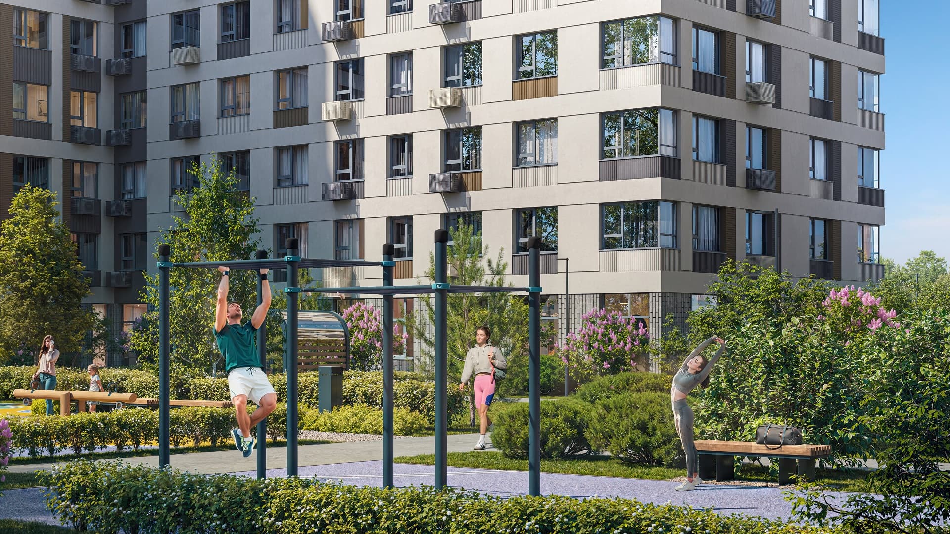 Воркаут площадки с тренажерами и велопарковками